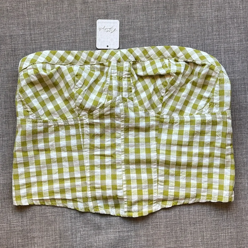Free People Leilani Green Gingham Corset Tube Top NWT Large